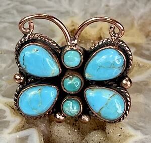 Handmade Kingman Turquoise Butterfly Southwestern Copper Adjust Statement Ring